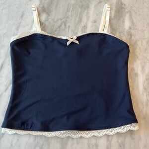 Edikted Navy Camisole with White Lace